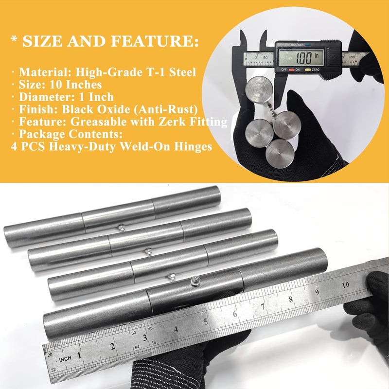 GINXFIT 10-Inch Weld On Trailer Ramp Hinge - 4 Pack Heavy Duty Greasable Hinges for Equipment Ramps, Truck Dump Bodies & Doors, 2000lb Load Capacity - Image 3